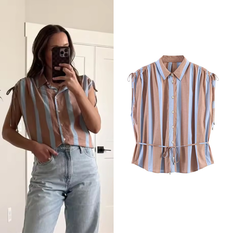 Shirt Camp Collar - Women's Stripe Shirt 2026 New Fashion