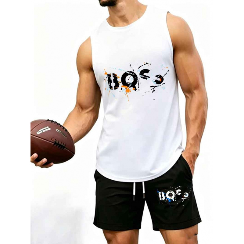 Tank Top Muscle - Men's Graffiti Letter Print 2-Piece Tracksuit,