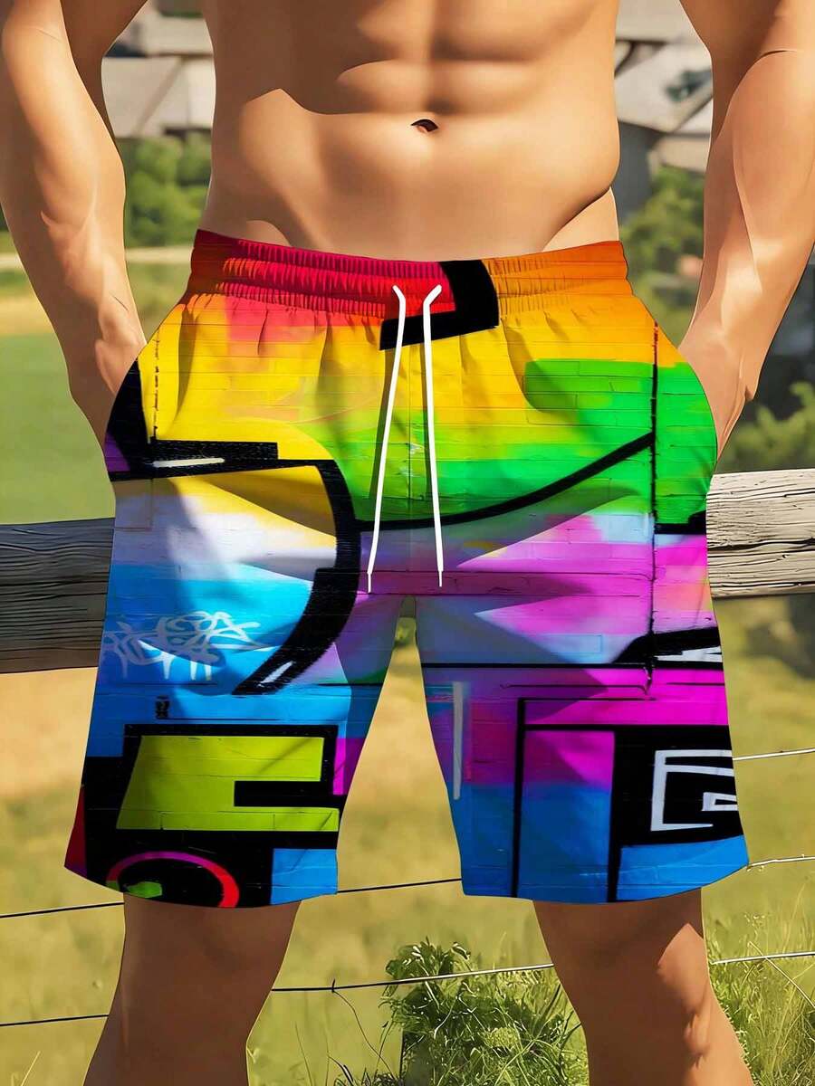 Mens Rainbow Graffiti Print Sw - огляд і ціна Swim Trunk Quick Dry