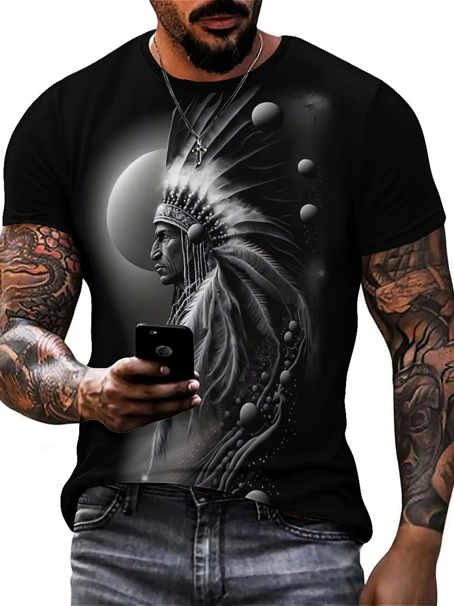 Men's 3D Printed Tribal Chieft - огляд і ціна Tee Graphic Print