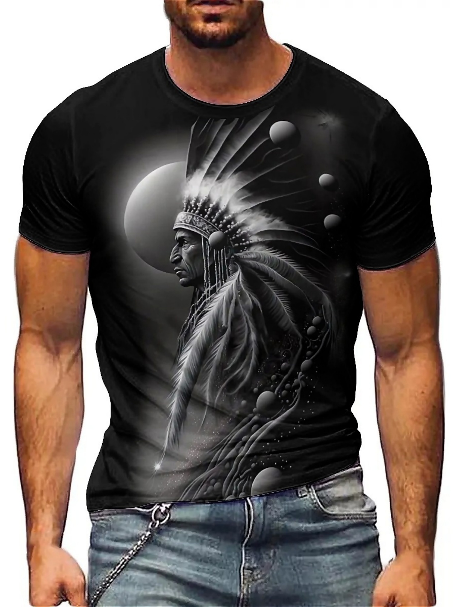 Men's 3D Printed Tribal Chieft - огляд і ціна Tee Graphic Print
