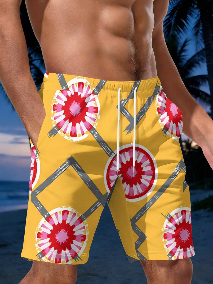 Mens Geometric Floral Print Be - огляд і ціна Swim Trunk Quick Dry
