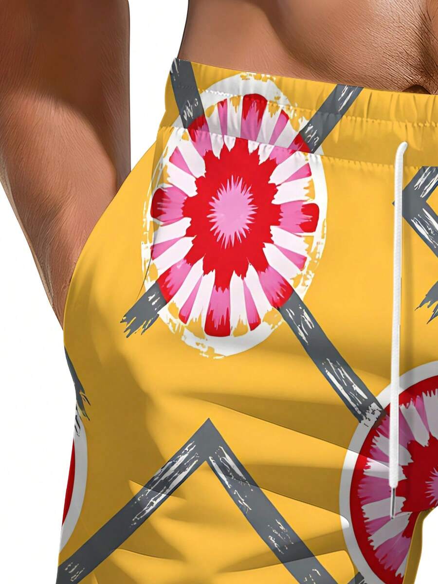 Mens Geometric Floral Print Be - огляд і ціна Swim Trunk Quick Dry