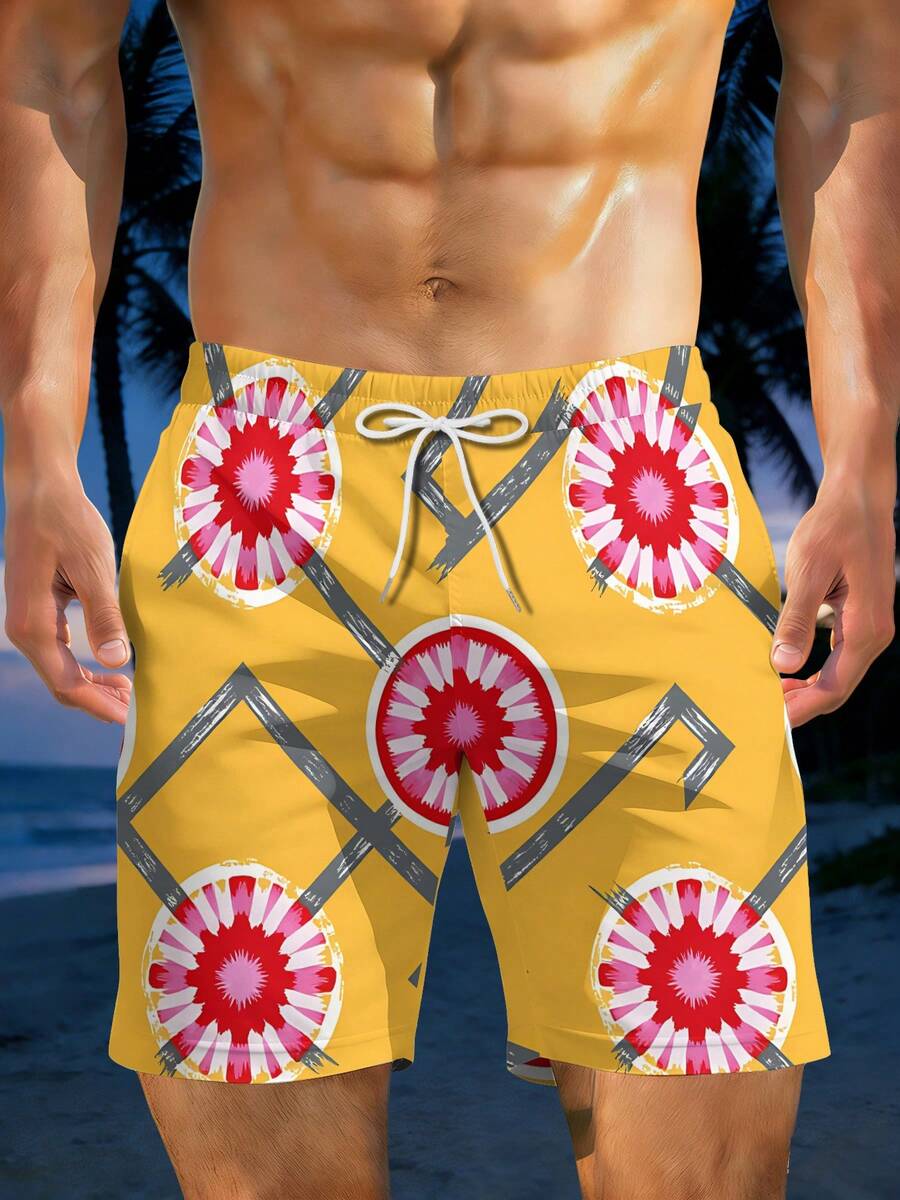 Mens Geometric Floral Print Be - огляд і ціна Swim Trunk Quick Dry