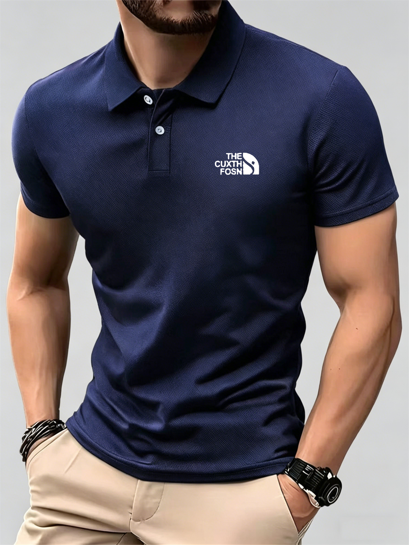 Men's Navy Blue 100% Polyester - огляд і ціна Polo Shirt Pique