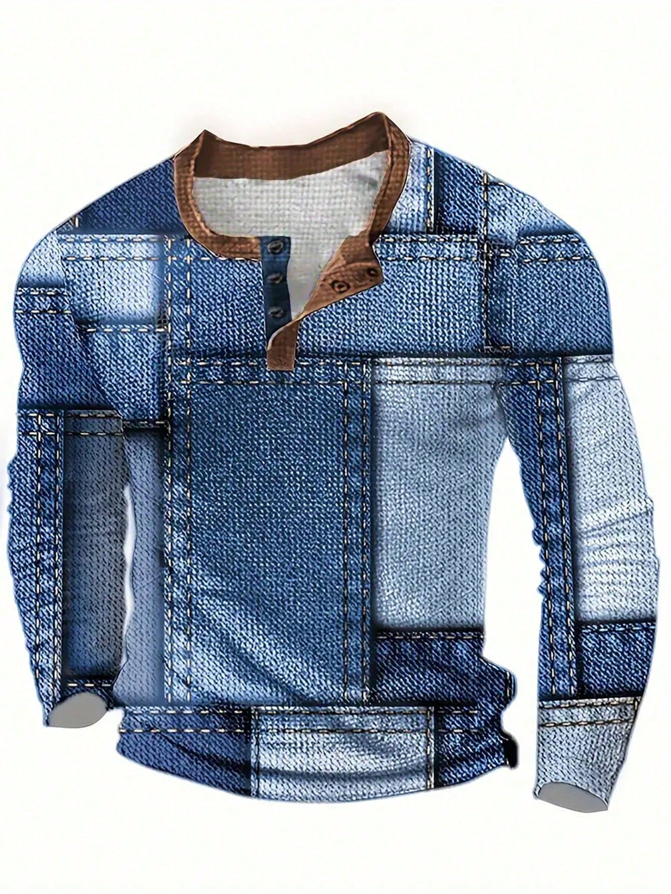 Men's Denim-Print Long Sleeve  - огляд і ціна Tee Graphic Print