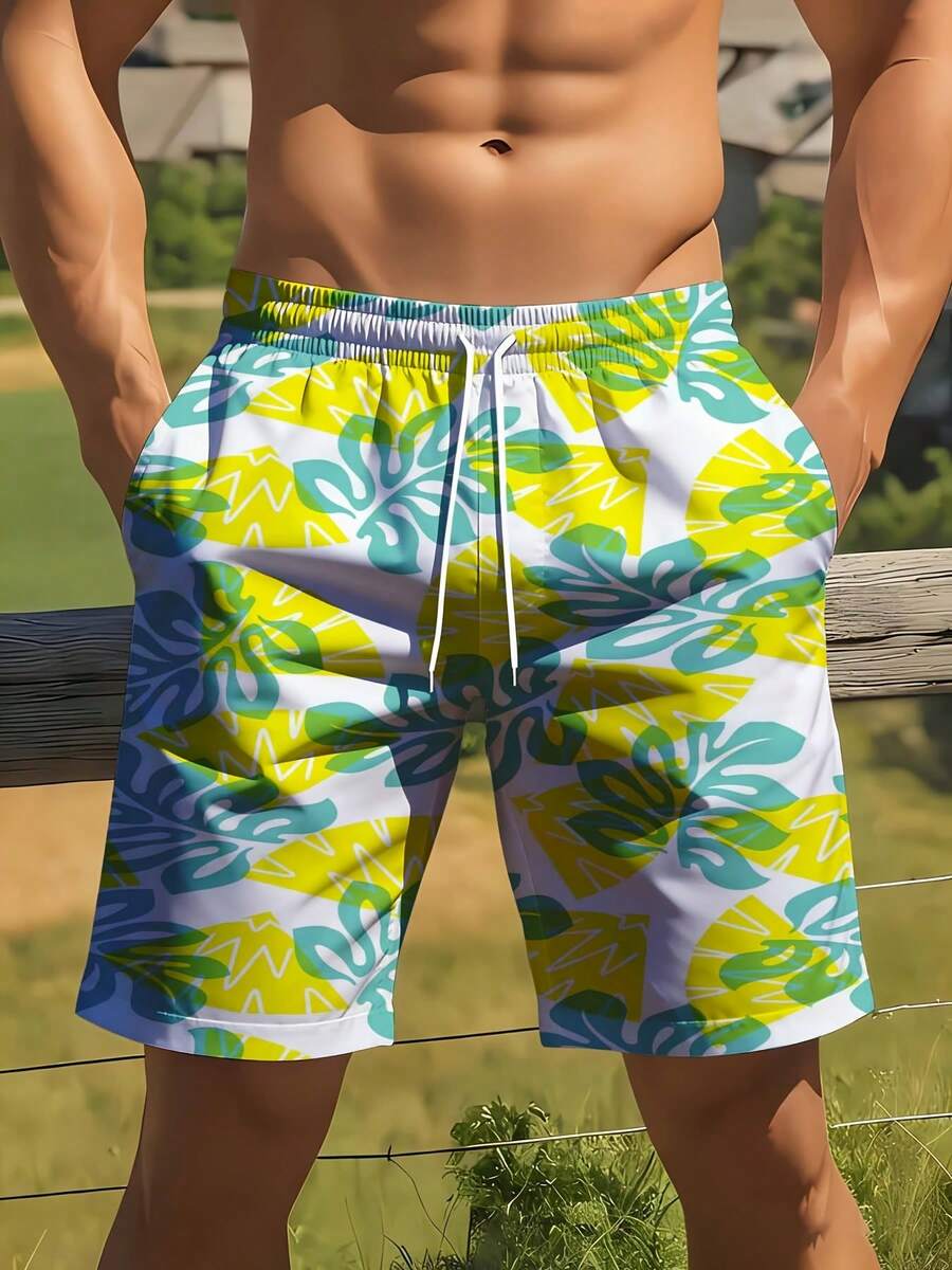 Mens Tropical Leaf Print Swim  - огляд і ціна Swim Trunk Quick Dry
