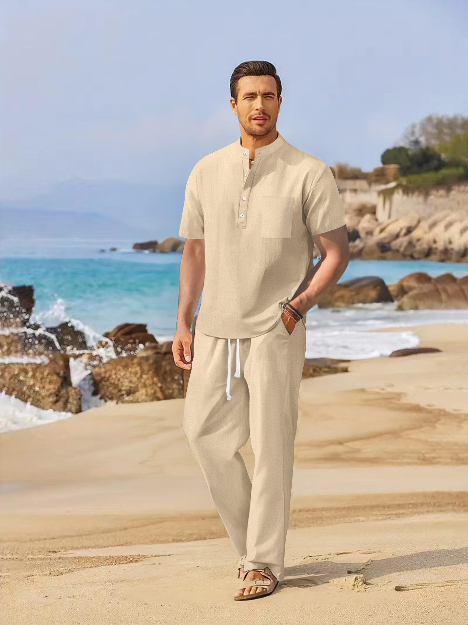 Summer men's cotton and linen  - огляд і ціна Short Linen Drawstring