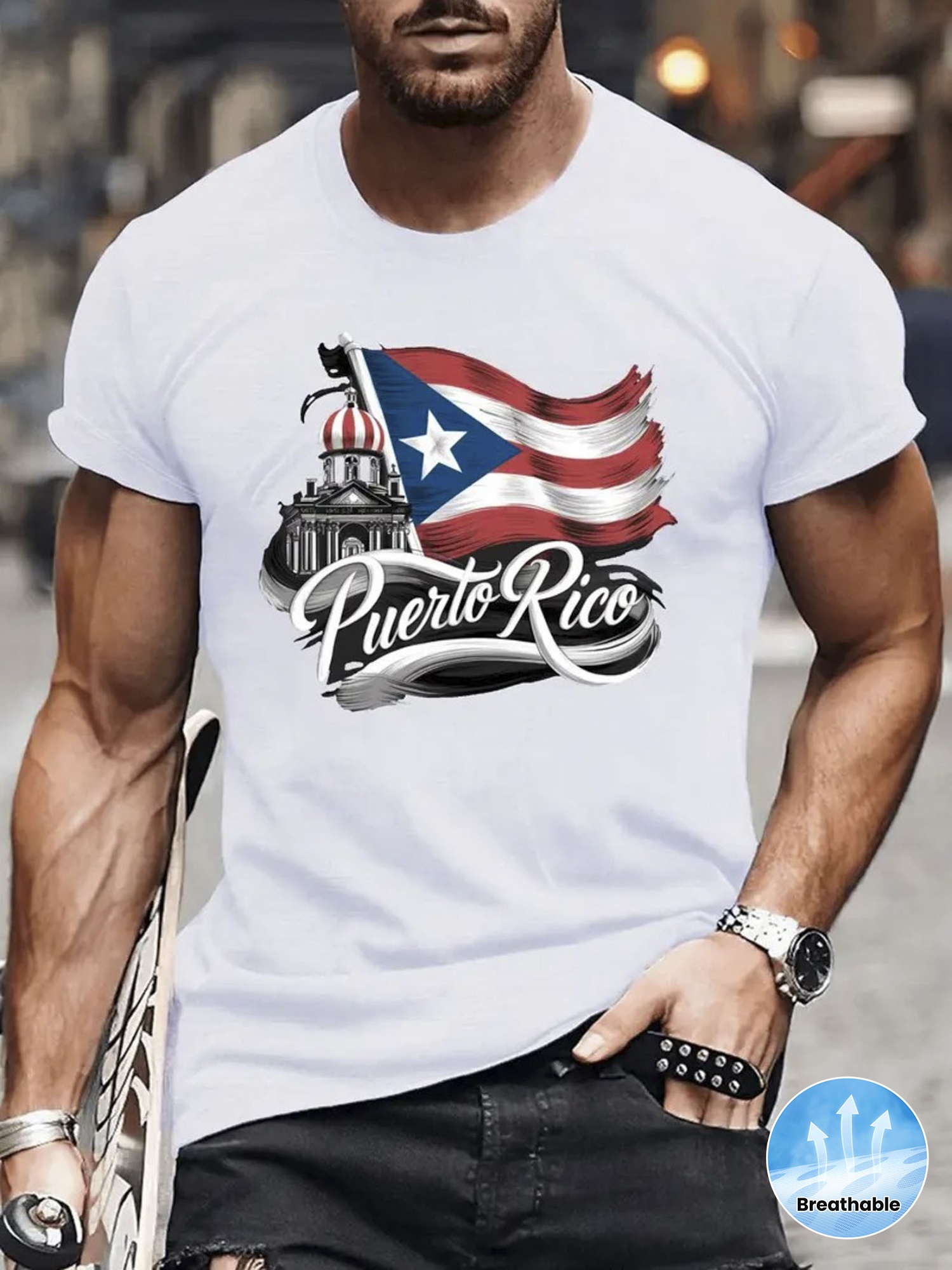  Pure Cotton Puerto Rico Flag  - огляд і ціна Linen Shirt Breathable
