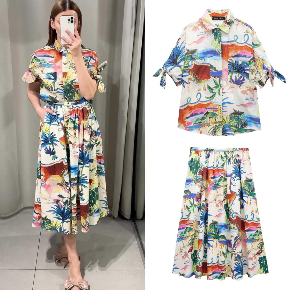 Chic Printed Lapel Single Brea - огляд і ціна Resort Shirt Floral
