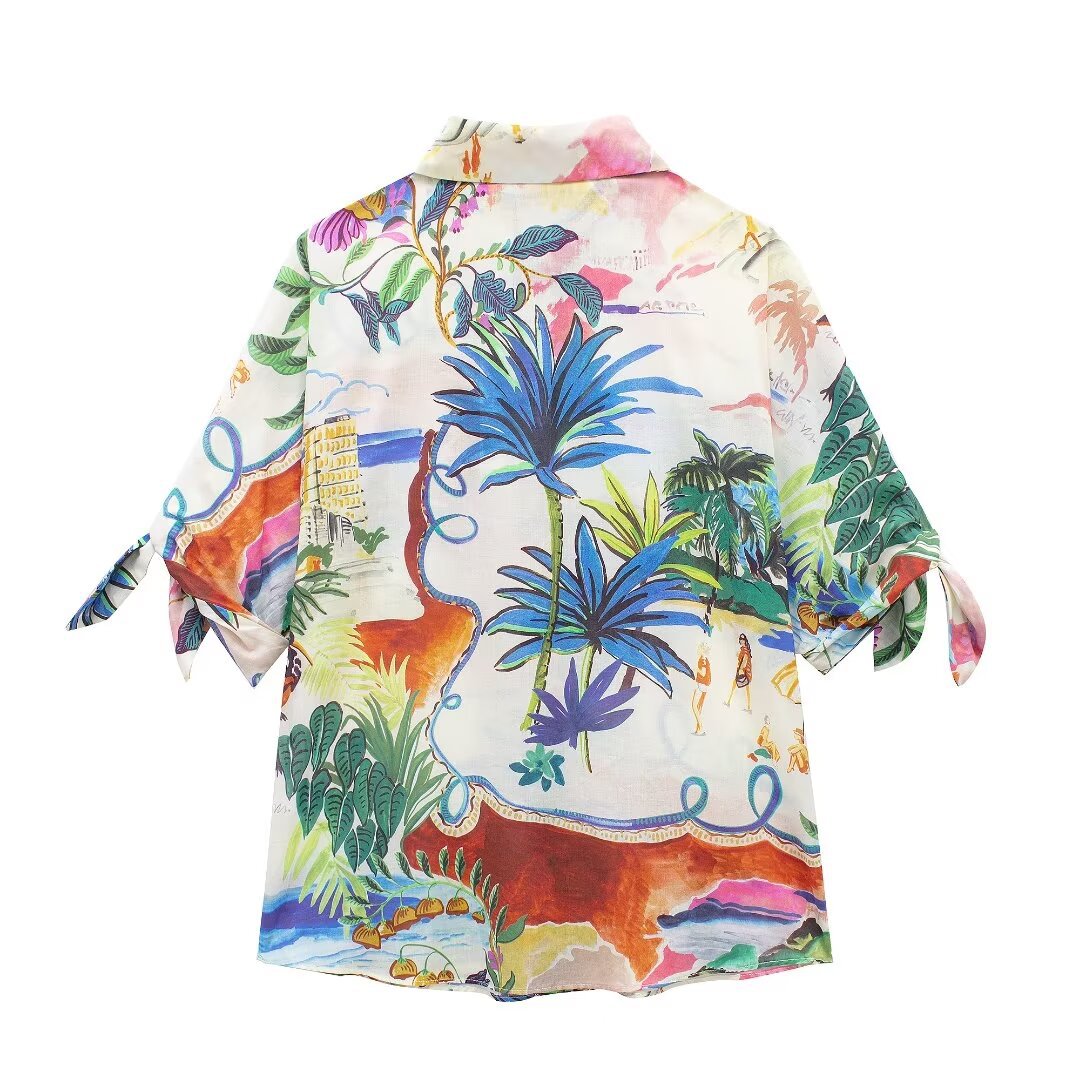 Chic Printed Lapel Single Brea - огляд і ціна Resort Shirt Floral