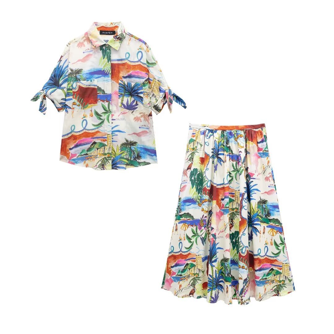 Chic Printed Lapel Single Brea - огляд і ціна Resort Shirt Floral