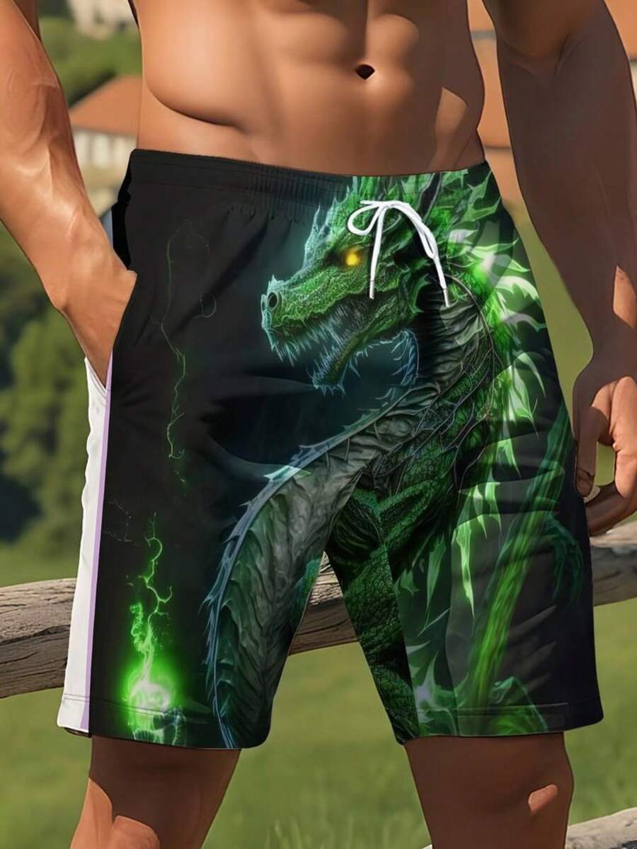 Mens Dragon Print Drawstring W - огляд і ціна Swim Trunk Quick Dry