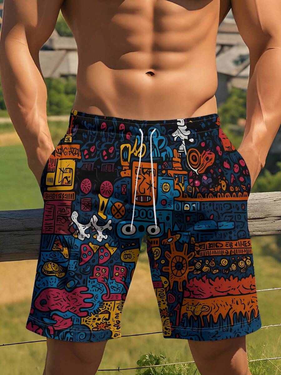 Mens Beach Shorts 3D Digital P - огляд і ціна Swim Trunk Quick Dry