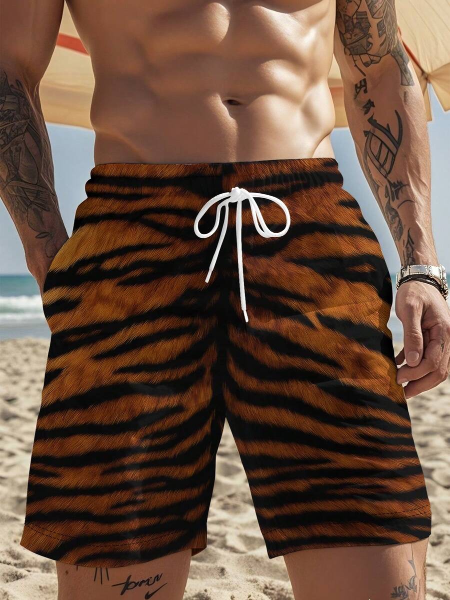 Mens Tiger Print Beach Shorts  - огляд і ціна Swim Trunk Quick Dry