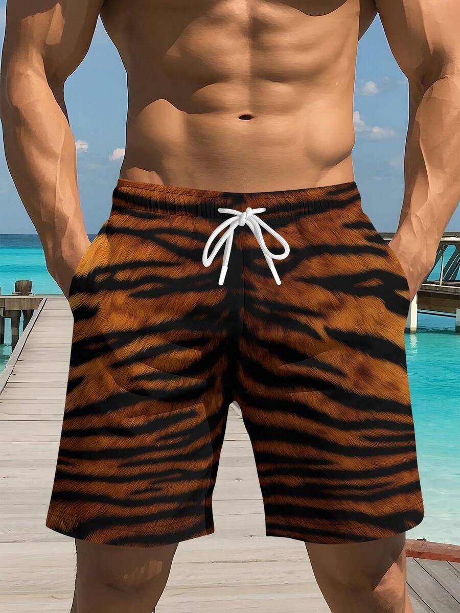 Mens Tiger Print Beach Shorts  - огляд і ціна Swim Trunk Quick Dry