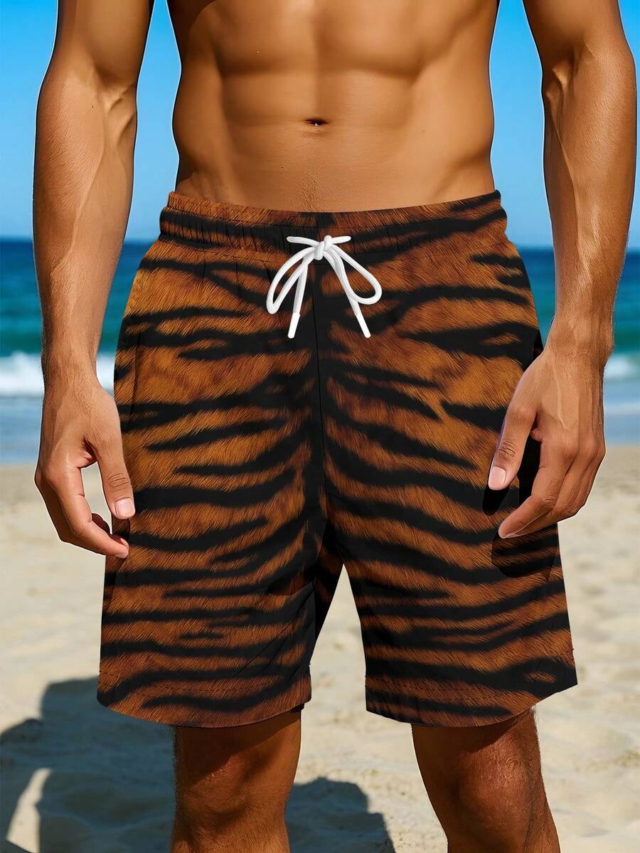 Mens Tiger Print Beach Shorts  - огляд і ціна Swim Trunk Quick Dry