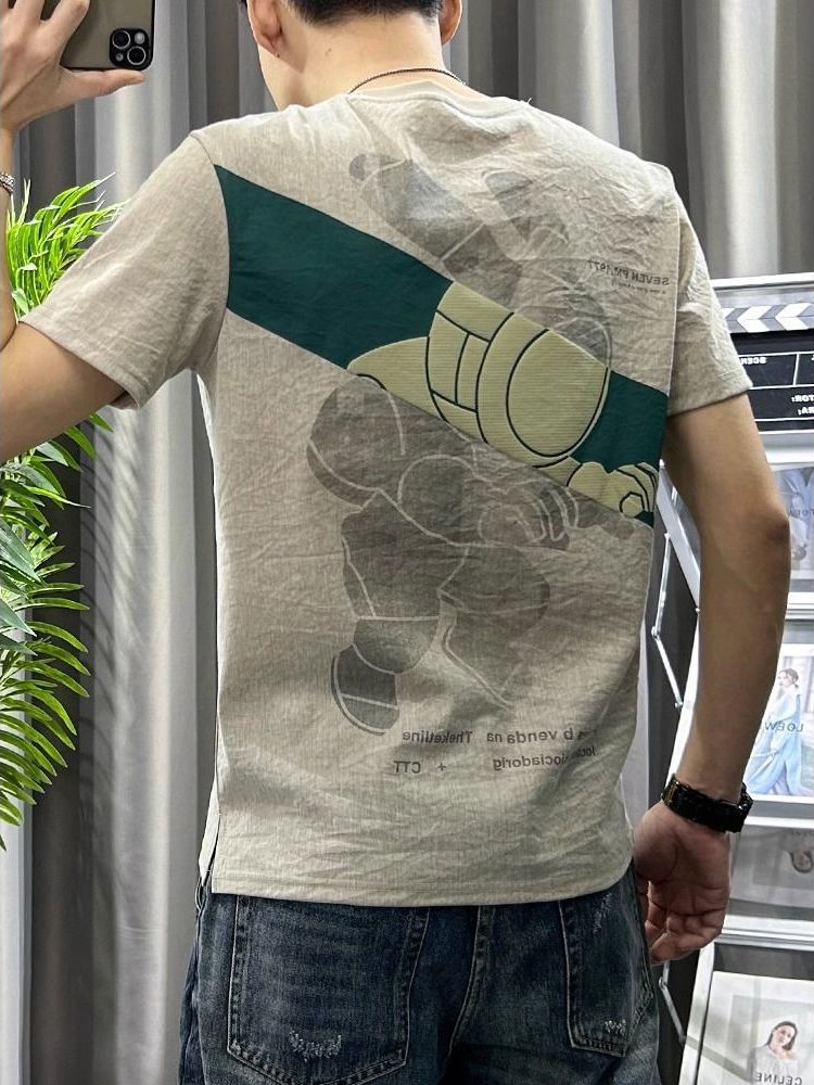 Male Tees Shirts White Linen T - огляд і ціна Short Linen Drawstring