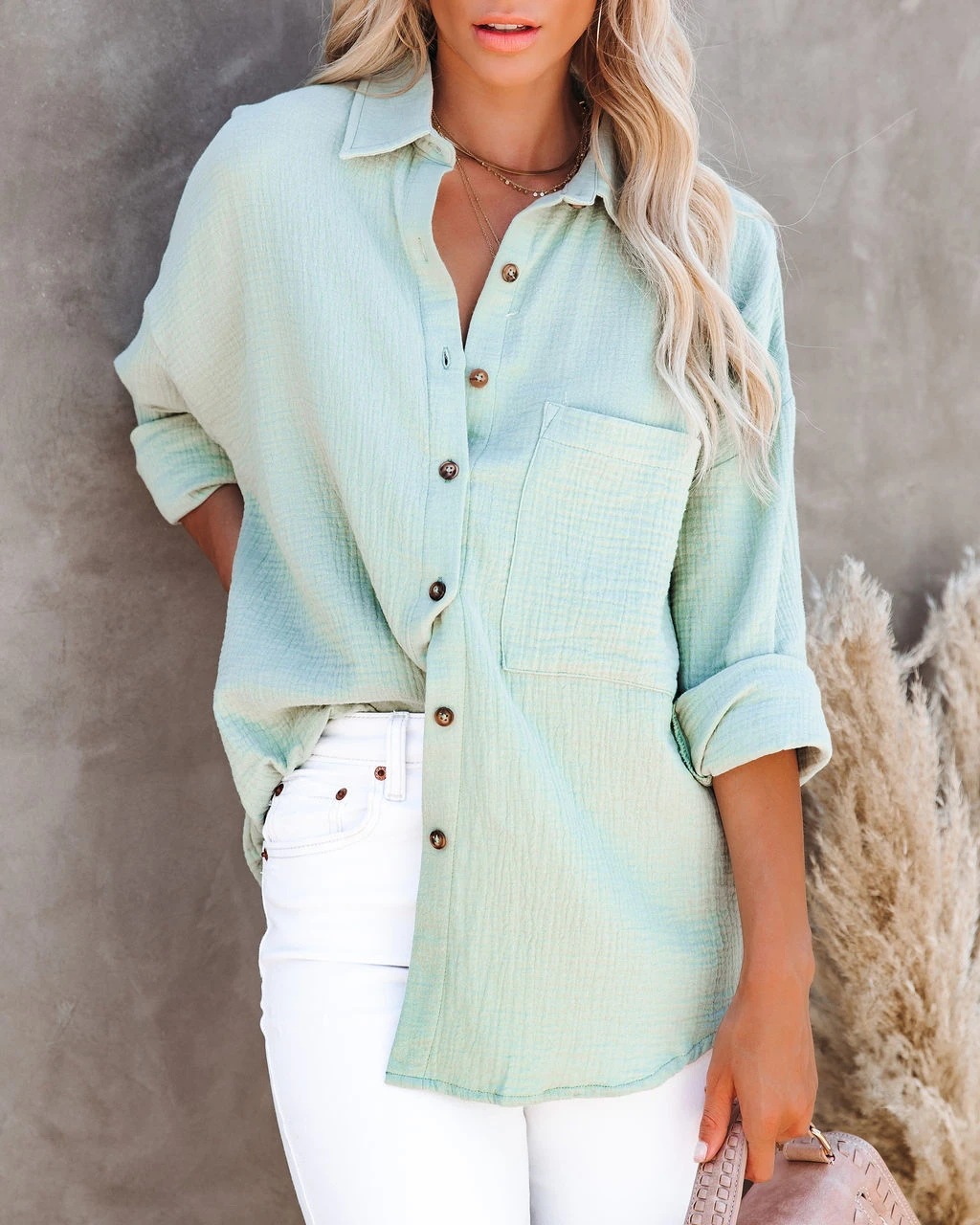 Women's Long Sleeve Collared B - огляд і ціна Shirt Camp Collar