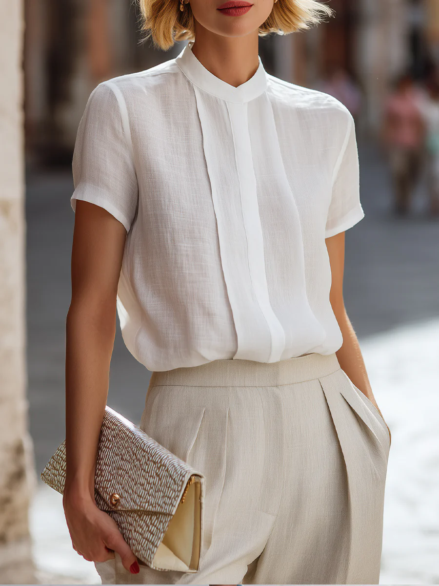 Women's Short Sleeve Pleated F - огляд і ціна Shirt Camp Collar