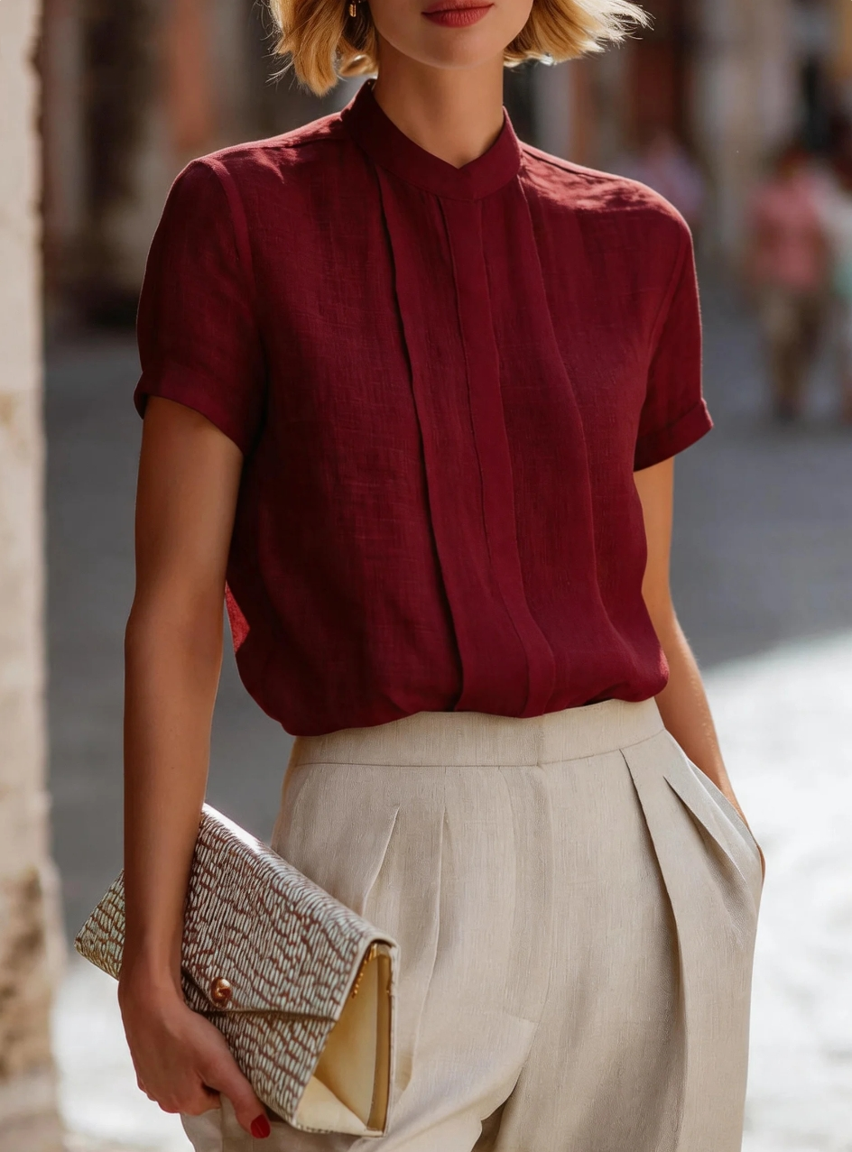Women's Short Sleeve Pleated F - огляд і ціна Shirt Camp Collar